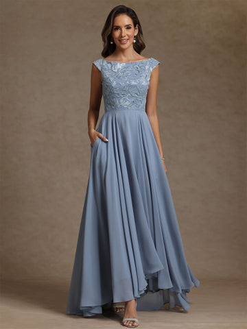 A-Line/Princess Scoop Chiffon Exclusive Mother of the Bride Dresses Lace Sequins Floor-Length Sleeveless Pleated