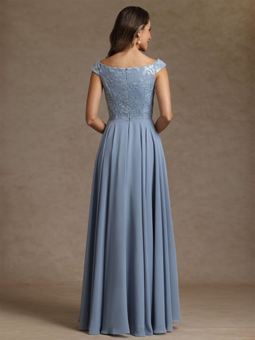 A-Line/Princess Scoop Chiffon Exclusive Mother of the Bride Dresses Lace Sequins Floor-Length Sleeveless Pleated