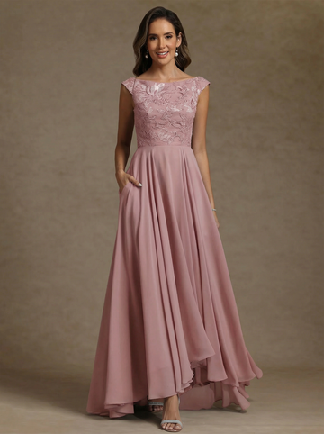 A-Line/Princess Scoop Chiffon Exclusive Mother of the Bride Dresses Lace Sequins Floor-Length Sleeveless Pleated