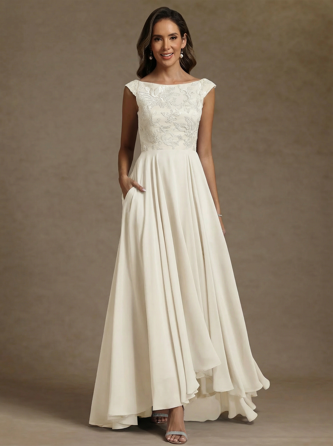 A-Line/Princess Scoop Chiffon Exclusive Mother of the Bride Dresses Lace Sequins Floor-Length Sleeveless Pleated