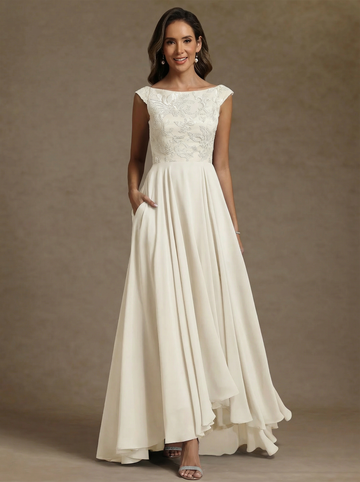 A-Line/Princess Scoop Chiffon Exclusive Mother of the Bride Dresses Lace Sequins Floor-Length Sleeveless Pleated