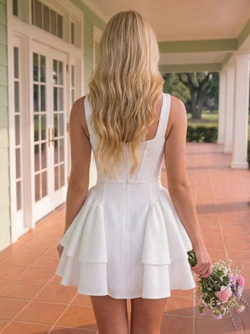 A-Line/Princess Simple Square Neck Sleeveless Pleated Short/Mini Homecoming Dresses