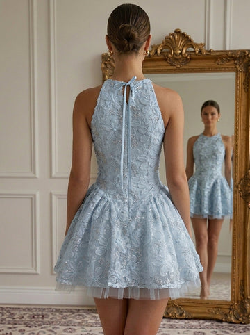 A-Line/Princess Scoop Embroidery Homecoming Dresses Short/Mini Sleeveless Floral