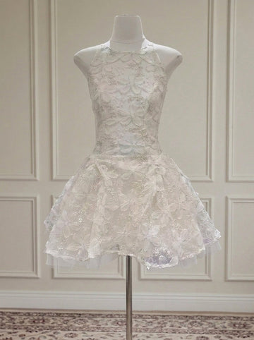 A-Line/Princess Scoop Embroidery Homecoming Dresses Short/Mini Sleeveless Floral