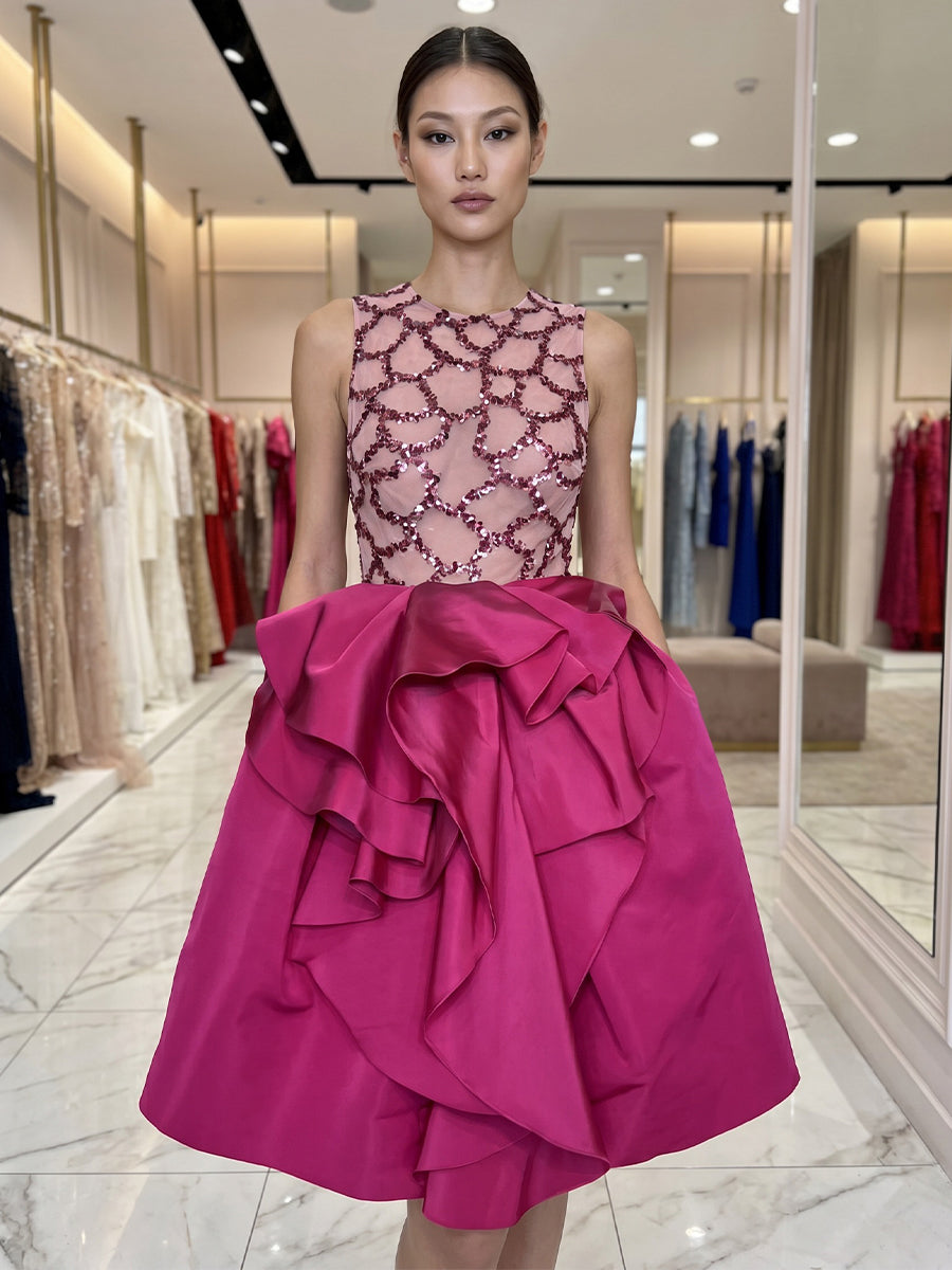 A-Line/Princess Scoop Sequins Satin Homecoming Dresses Sleeveless Knee-Length Ruffles