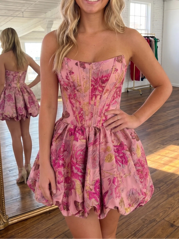 Ball Gown Strapless Jacquard Homecoming Dresses Sleeveless Short/Mini Floral