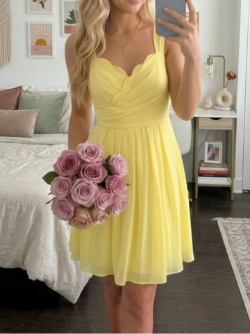 A-Line/Princess Spaghetti Straps Chiffon Homecoming Dresses Sleeveless Short/Mini Ruched