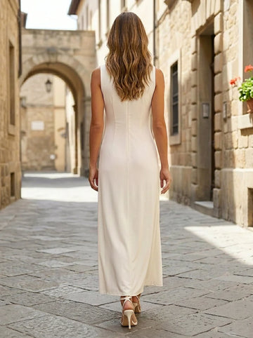 A-Line/Princess Scoop Chiffon Cocktail Dresses Little White Dresses Ankle-Length Sleeveless Ruched