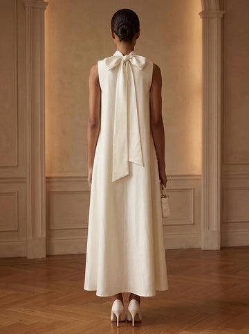 A-Line/Princess Mock Neck Satin Cocktail Dresses with 3D Flower Ankle-Length Sleeveless Little White Dresses