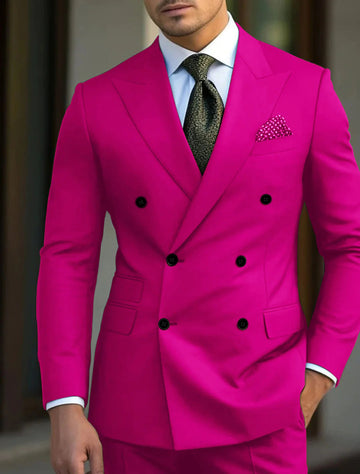 Green Men's Tailored Fit Double Breasted Six-buttons 2 Pieces Solid Colored Wedding Suits