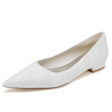Women's Wedding Shoes Delicate Lace Low Heel Pointed Toe Comfortable Bridal Shoes
