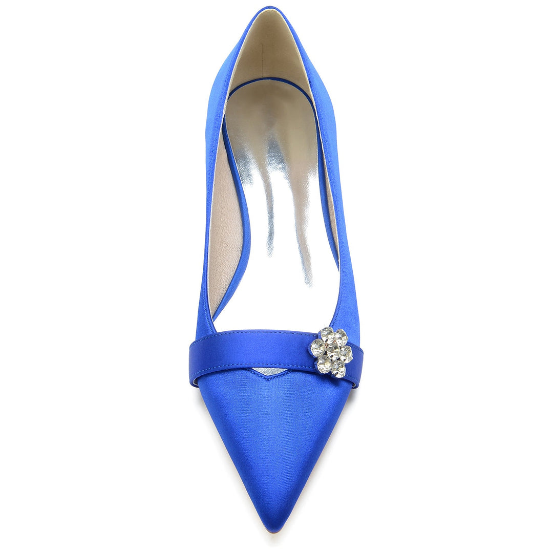 Women's Wedding Shoes Petite Diamond Flower Low Pointed Toe Bridal Shoes