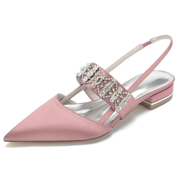 Women's Wedding Shoes Rhinestone Low Heel Closed Toe Buckle Bridal Shoes