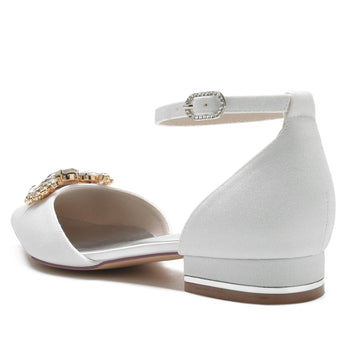 Women's Wedding Shoes Glitter Imitation Diamond Low Closed Toe Buckle Bridal Shoes