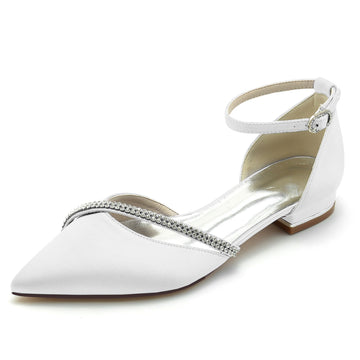 Women's Wedding Shoe Royal Blue Rhinestone Silk Satin Pointed Toe Low Buckle Bridal Shoes