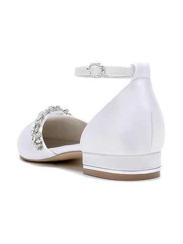 Women's Wedding Shoes Rhinestone Low Heel Pointed Toe Bridal Shoes