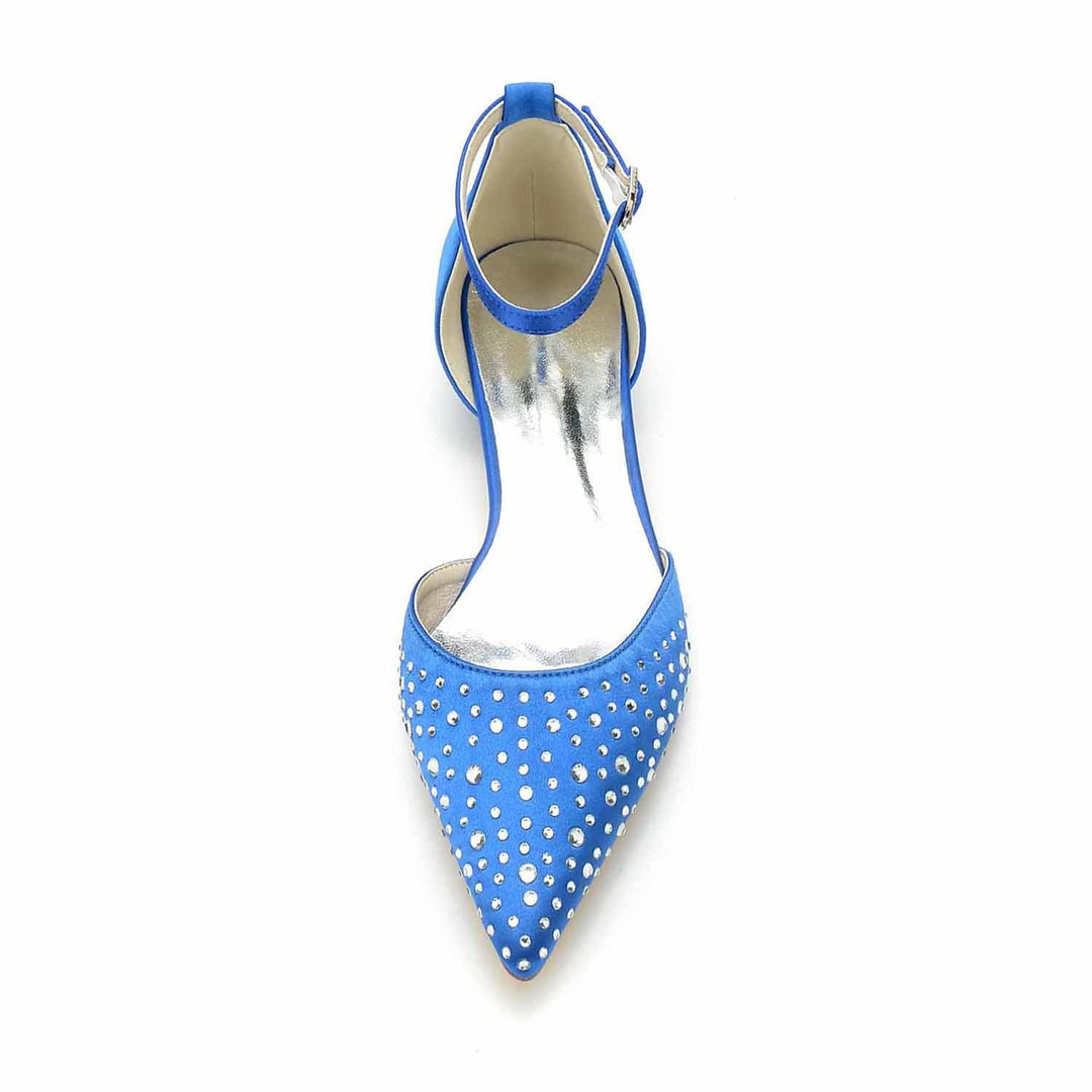 Women's Wedding Mini Crystal Low Pointed Toe Buckle Bridal Shoes