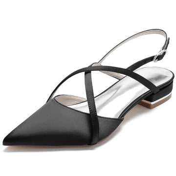 Women's Wedding Shoes Silk Satin Low Pointed Toe Crossed Ankle Strap Bridal Shoes