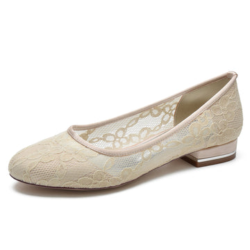 Women's Wedding Shoes Lace Low Closed Round Toe Minimalism Bridal Shoes