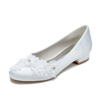 Women's Wedding Shoes Applique Flower Low Heel Closed Toe Bridal Shoes