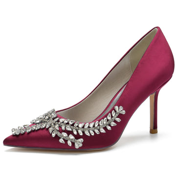 Women's Wedding Shoes Royal Blue Silk Satin Crystal Stiletto Pointed Toe Bridal Shoes