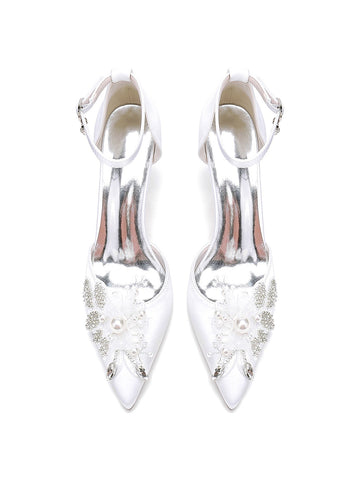 Women's Wedding Shoes Lace Stiletto Heel Pointed Toe Bridesmaid Shoes