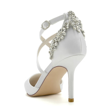 Women's Wedding Shoes Stiletto Pointed Toe Crystal Strappy Bridal Shoes