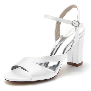 Women's Wedding Shoes Silk Satin Peep Toe Block Buckle Bridal Shoes