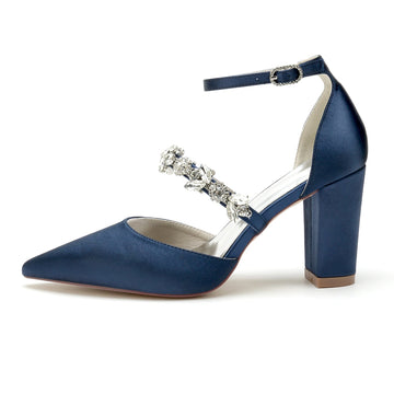Women's Wedding Rhinestone Block Heel Pointed Toe Bridal Shoes