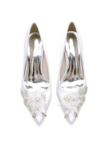 Women's Wedding Shoes Lace High Heel Pointed Toe Bridesmaid Shoes