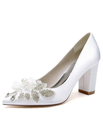 Women's Wedding Shoes Lace High Heel Pointed Toe Bridesmaid Shoes