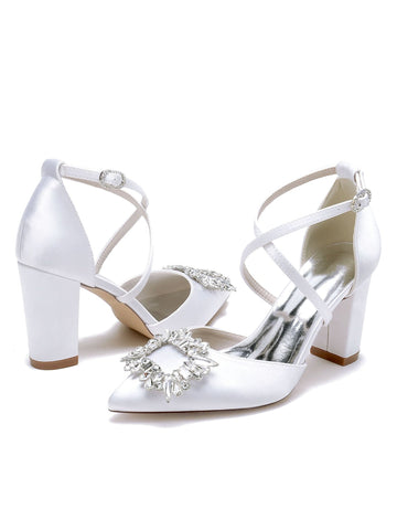Women's Wedding Shoes Rhinestone High Heel Pointed Toe Bridal Shoes