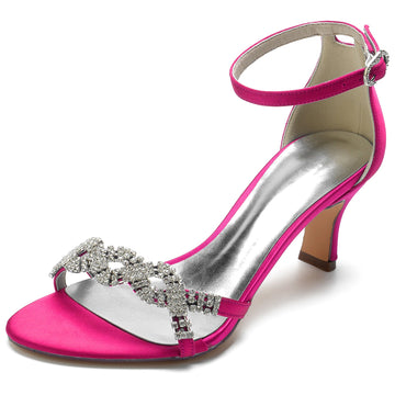 Women's Wedding Shoes Silk Satin Rhinestone Mid Peep Toe Buckle Bridal Shoes