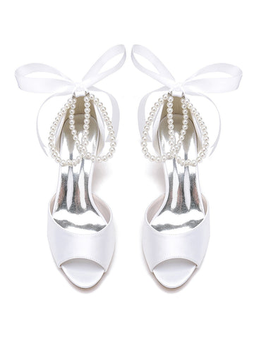 Women's Wedding Bowknot Stiletto Heel Open Toe Bridal Shoes