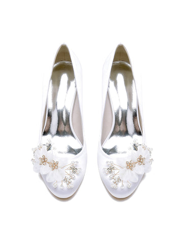 Women's Wedding Applique Mid Heel Pointed Toe Bridesmaid Shoes