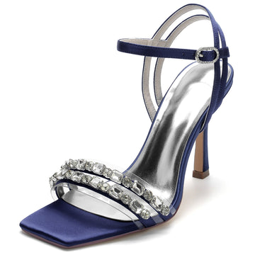 Women's Wedding Shoes Imitation Rhinestone Square Open Toe Buckle High Heel Bridal Shoes