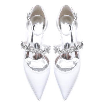 Women's Wedding Rhinestone Mid Heel Pointed Toe Buckle Bridal Shoes