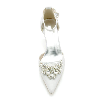 Women's Wedding Shoes Glitter Rhinestone Mid Heel Pointed Toe Buckle Bridal Shoes