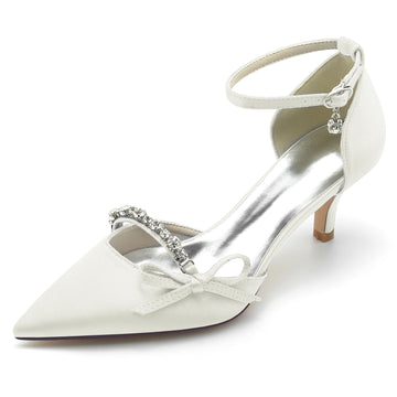 Women's Wedding Shoes Rhinestone Bow Mid Pointed Toe Bridal Shoes