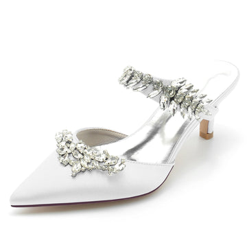 Women's Wedding Shoes Rhinestone Mules Pointed Toe Mid Bridal Shoes