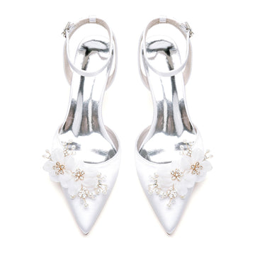 Women's Wedding Lace Mid Heel Pointed Toe Bridal Shoes