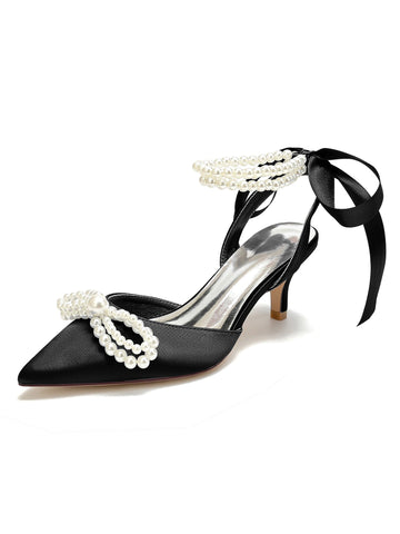 Women's  Beadings Mid Heel Pointed Toe Bridal Shoes