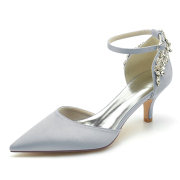 Women's Wedding Shoes Mid Pointed Toe Rhinestone Buckle Bridal Shoes