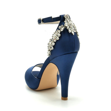 Women's Wedding Shoes Peep Toe High Heel Rhinestone Bridal Shoes