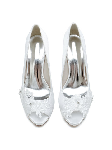 Women's Wedding Shoes Lace High Heel Open Toe Bridal Shoes
