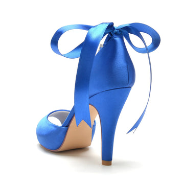 Women's Wedding Shoes Peep Toe High Heel Rhinestone Bow Buckle Bridal Shoes