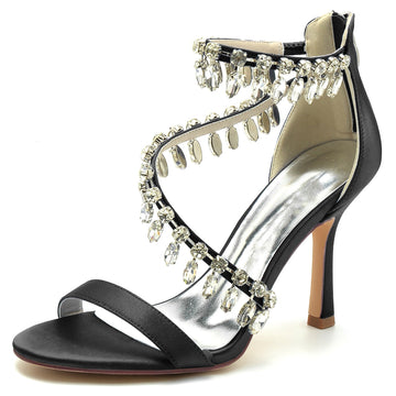 Women's Wedding Shoes Spiral Rhinestone High Heel Open Toe Buckle Bridal Shoes