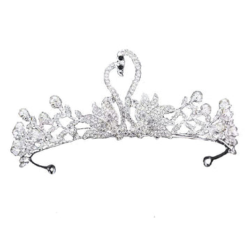 Pretty Elegant Silver Crystal Swan Princess Crown Headpiece Accessories