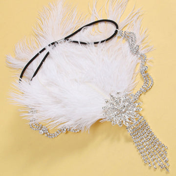 Vintage Classic Feather Side Rhinestone Floral Tassel Headpiece