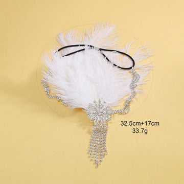 Vintage Classic Feather Side Rhinestone Floral Tassel Headpiece